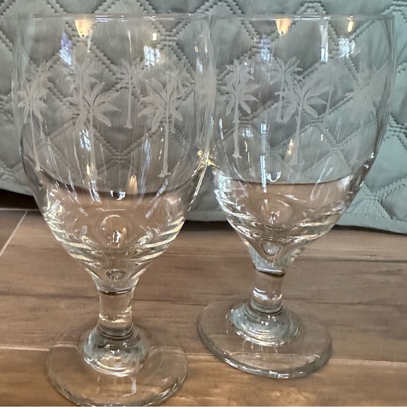 Libbey - Rare - Etched Palm Tree - 16 Oz. Water/Ice Tea Goblets - Set of 2 - Picture 3 of 7